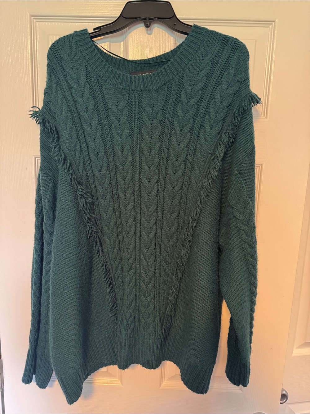Lane Bryant Teal Cable-Knit Fringe-Trim Sweater